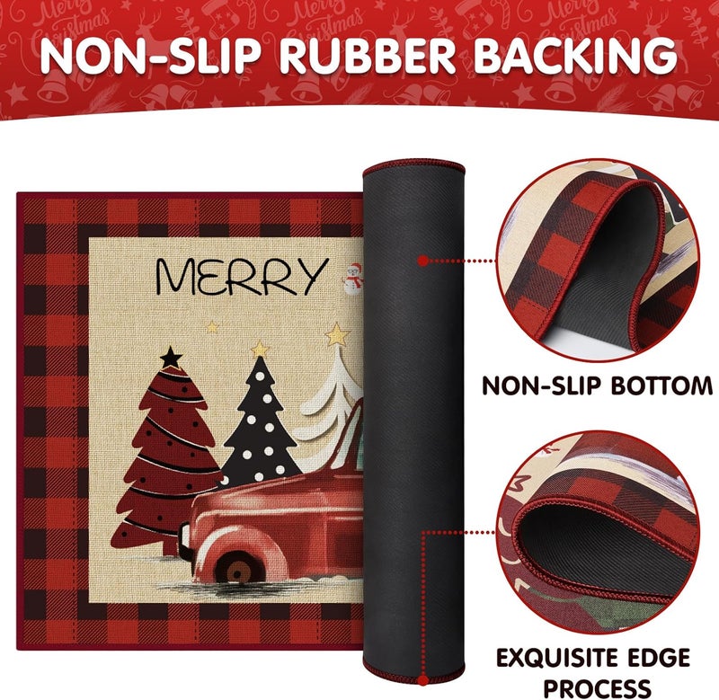 StepRite Kitchen Mats for Floor, 2 PCS Christmas Kitchen Rugs, Non-Slip Bottom with Christmas Tree Print, Low-Profile Mat for Home, Office, Sink, Kitchen,Hallway,Holiday Decor(17”x30”+17”x47”-Red) - Image 5